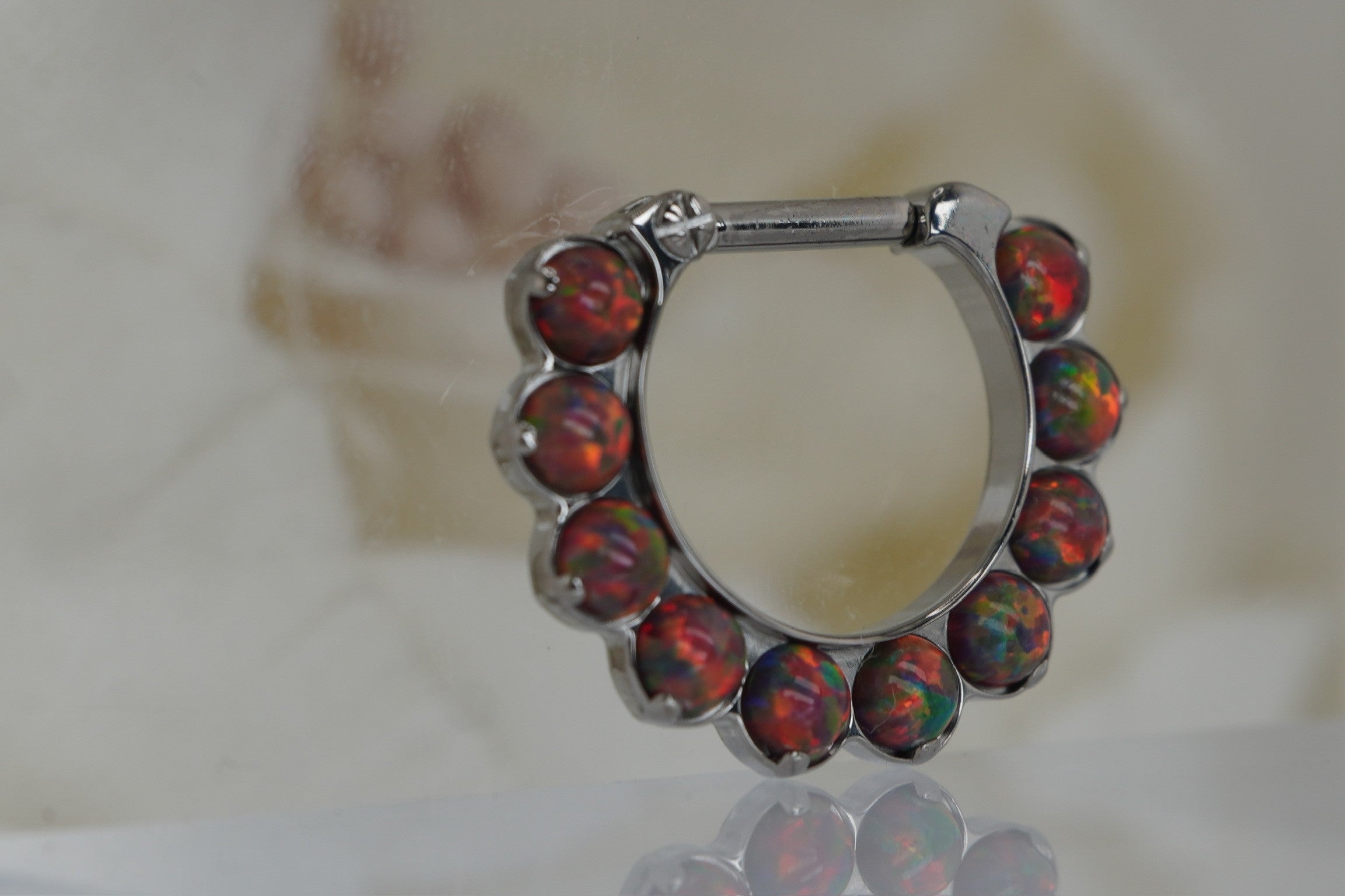 10 Gem Red Opals Clicker in 16g