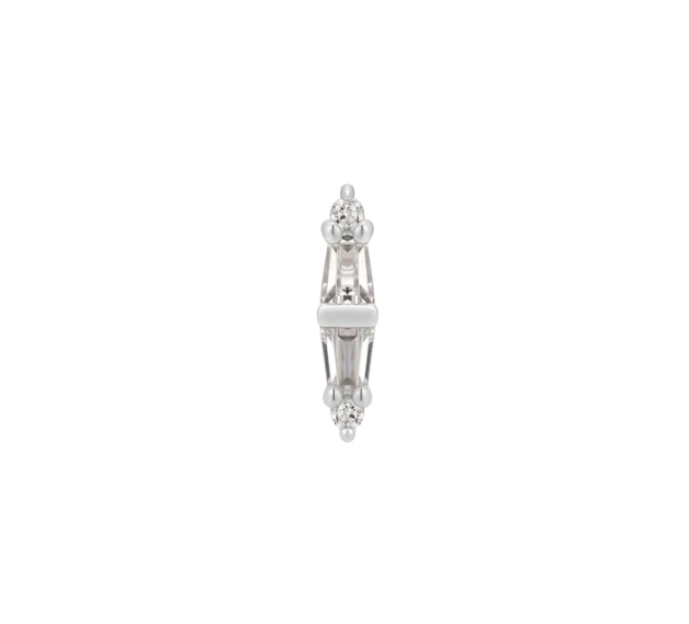 Stock image of Buddha Jewelry’s “Essential” in 14k white gold, showing its slender profile and shimmering crystal arrangement.
