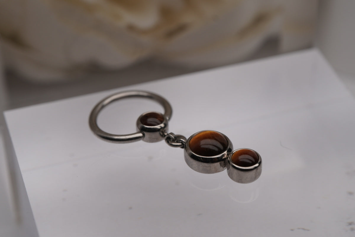 Tiger's Eye Dangle Captive Bead angled view