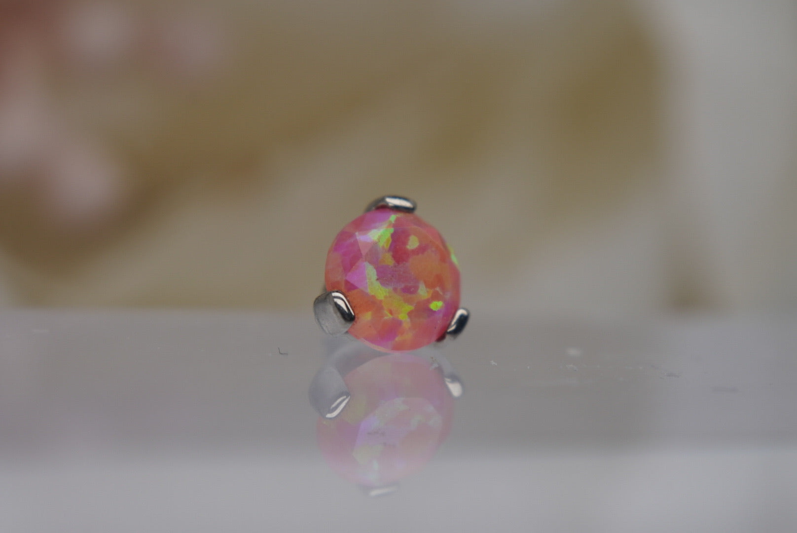 4mm Pink Opal Faceted Prong- 16/18g
