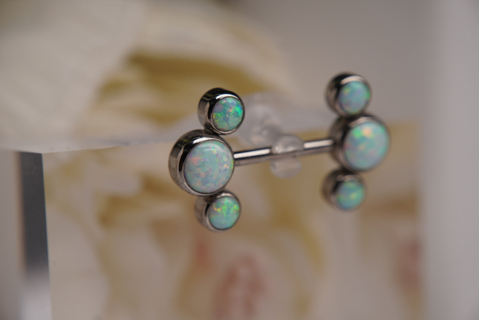 Prium Nipple Barbell in White Opals 14g 1/2"