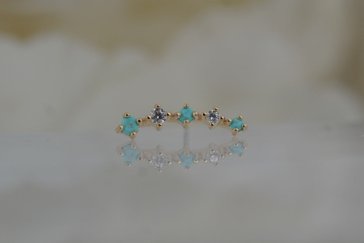 Buddha Jewelry 14k Gold "Flow" with Genuine Turquoise in VARIOUS gold colors- THREADLESS Yellow gold white gold rose gold