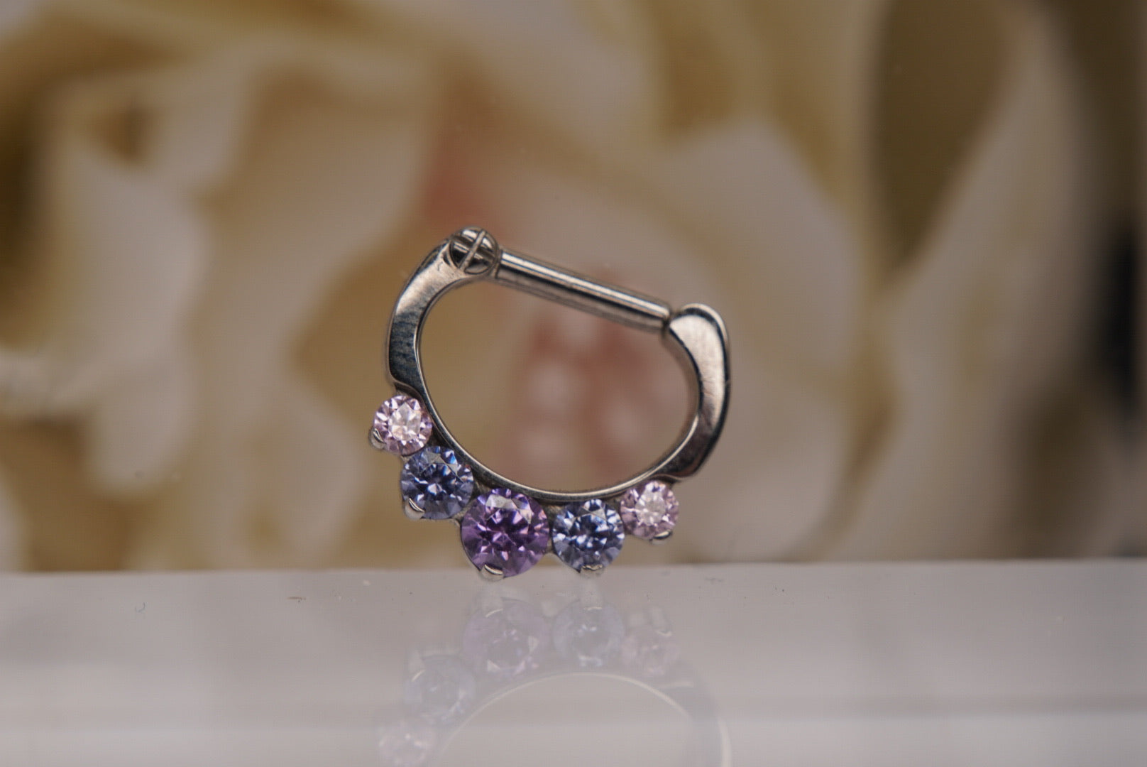 5 Gem Purple, Lavender & Pink Swarovski Crystals Clicker in 16g