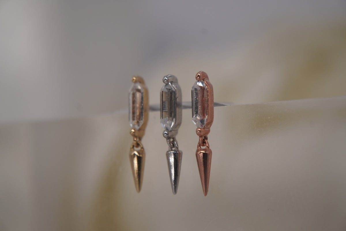 Buddha Jewelry Organics 14k12x1.5mm "Musea" THREADLESS with Crystals in yellow white and rose gold side view