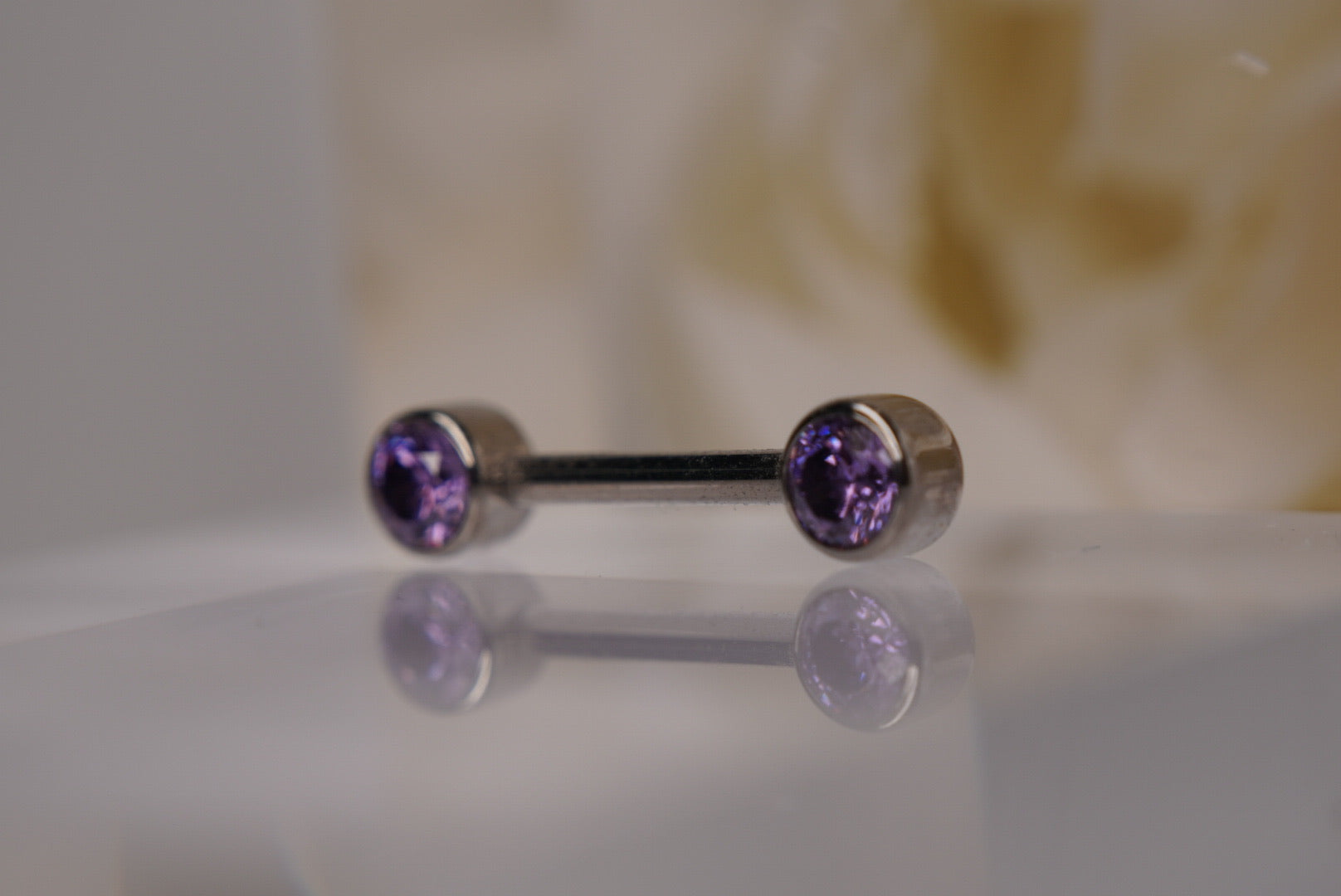 Purple Crystal Bezel Nipple Barbell in 14g