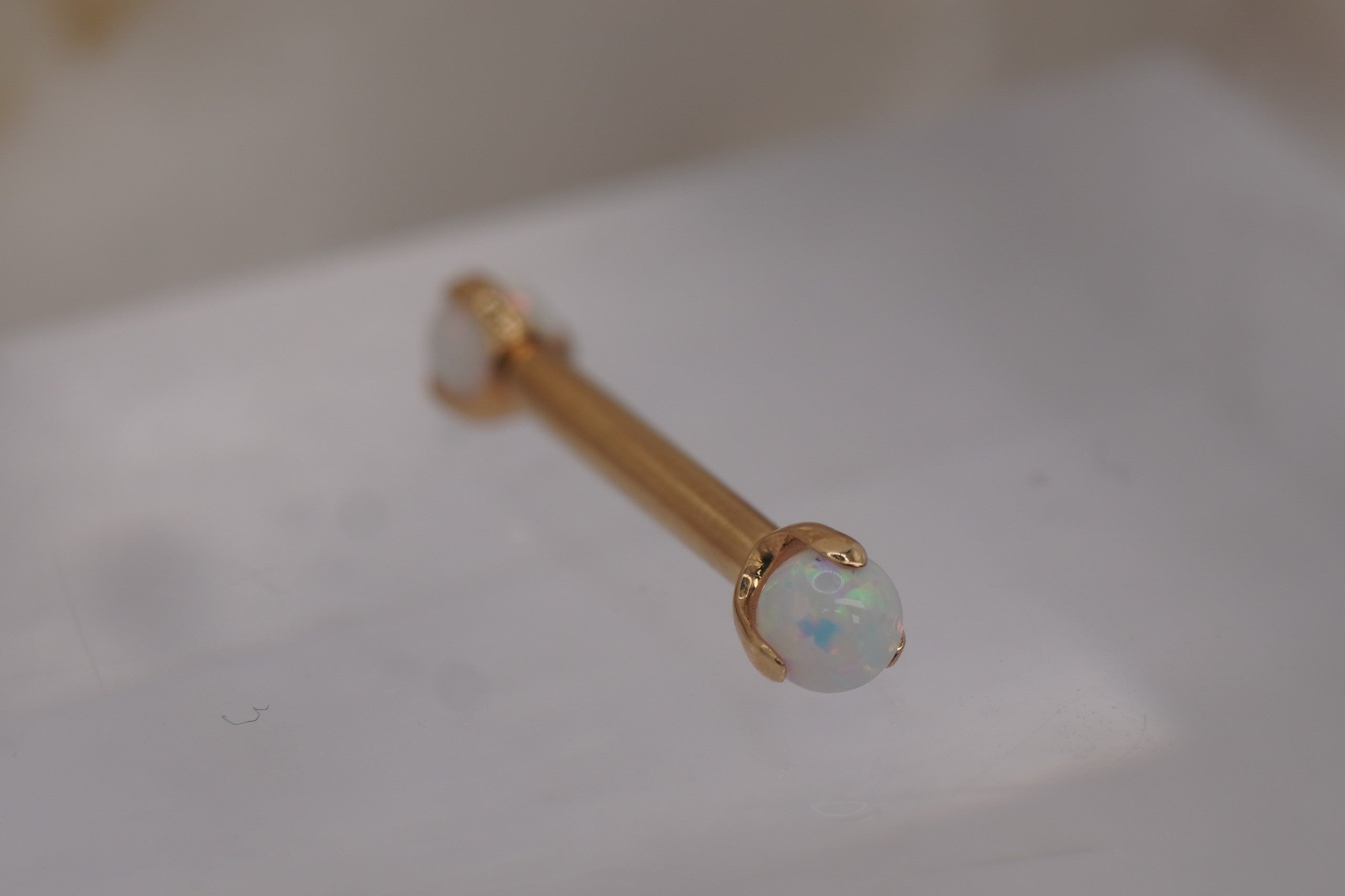 Prong Set 3mm White Opal Barbell