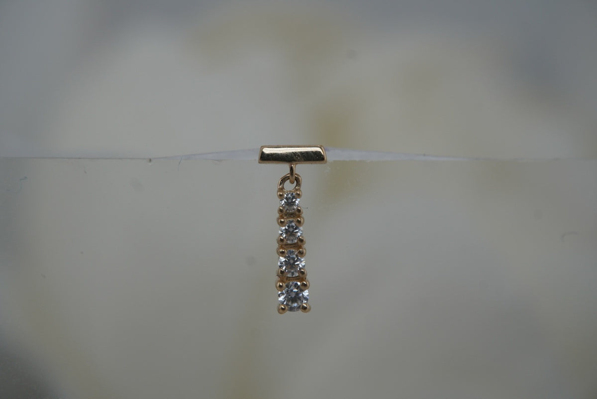 Ember 14k "Requiem" threadless in yellow gold white gold rose gold white crystals dangle