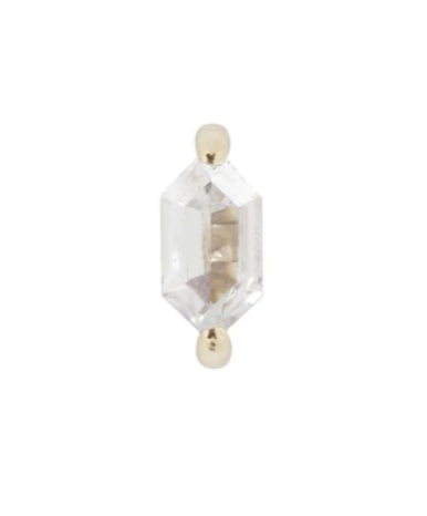 Buddha Jewelry Organics 14k 2x5mm "Oh! My My" THREADLESS with Crystal stock image yellow gold