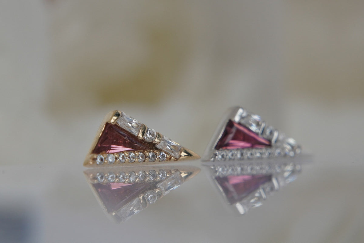 Buddha Jewelry 14k Gold "Transmission" Pink Tourmaline threadless in yellow gold white gold angled