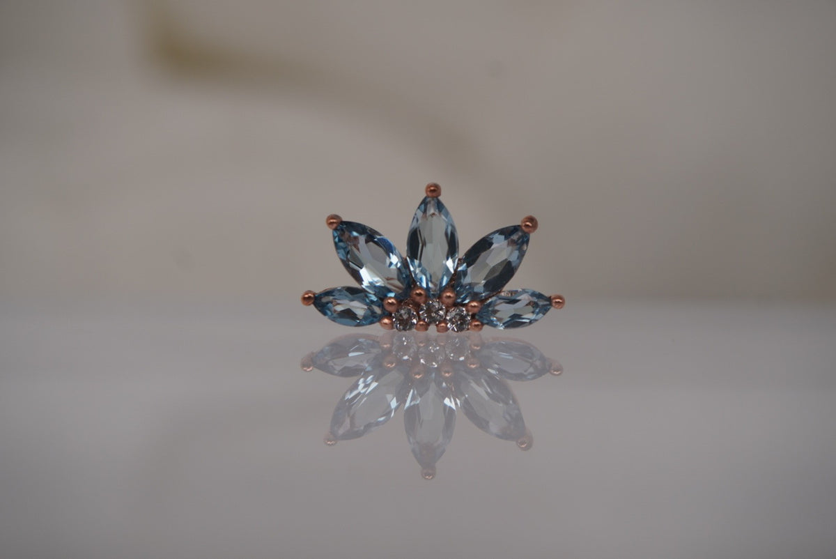 Buddha Jewelry Organics 14k 5.8x10mm "Valentina" with London Blue Topaz and Crystals. THREADLESS in rose gold