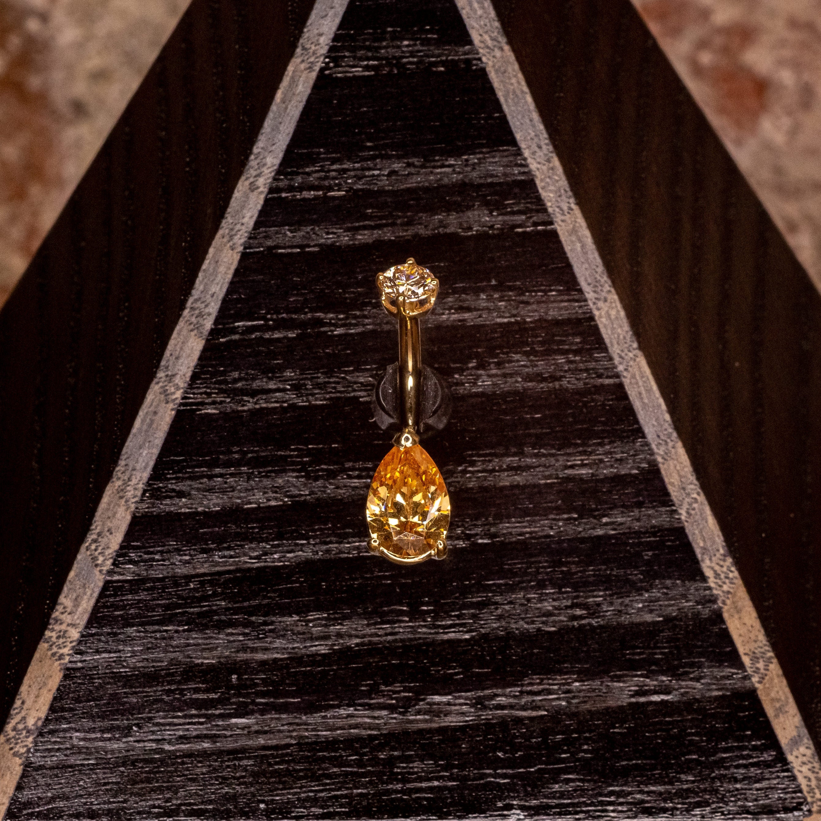 Amber Swarovski Crystal in Yellow Gold Navel 14g 5/16"