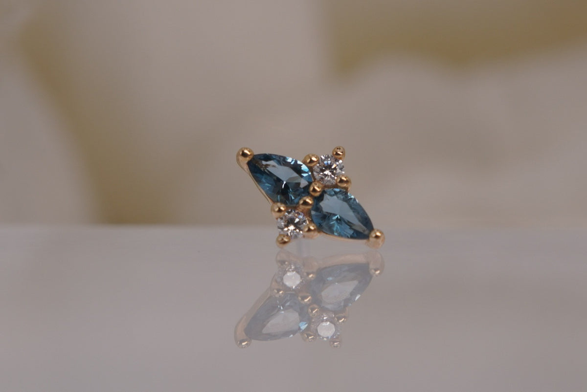 Buddha Jewelry Organics 14k 8x5mm "Ethereal" with London Blue Topaz & Crystals in yellow gold