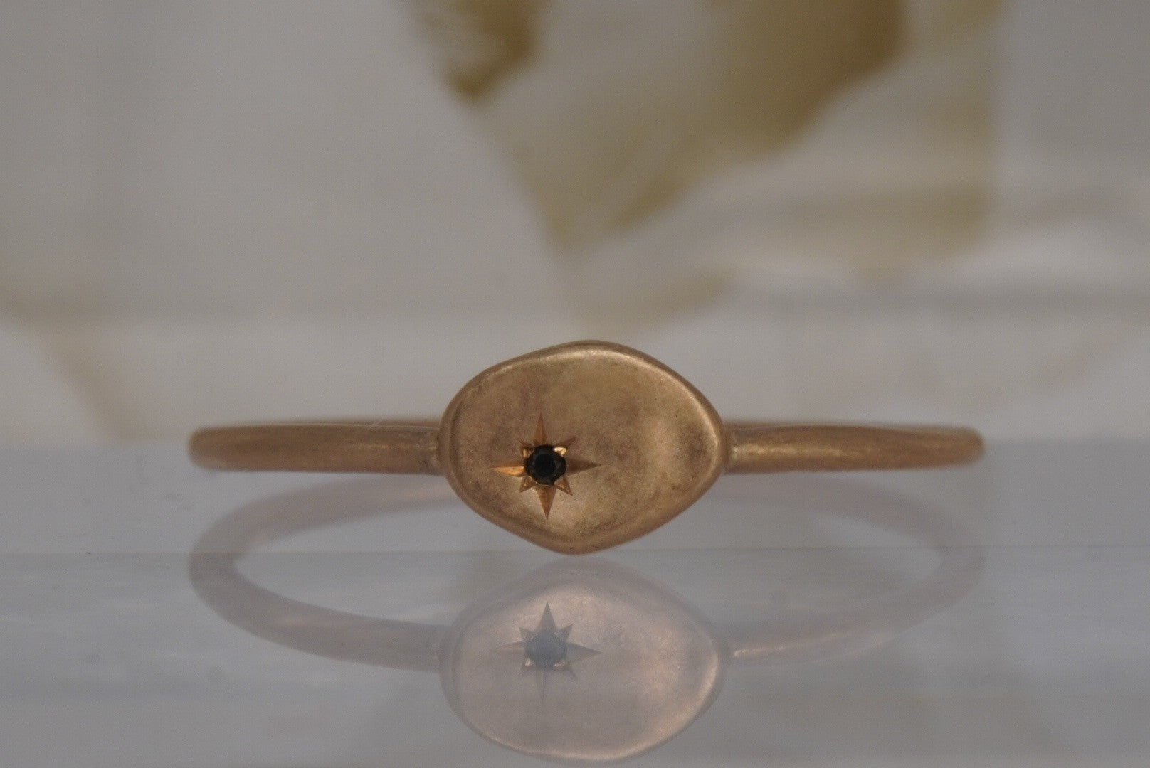 North Star Finger Ring with a GENUINE DIAMOND in Yellow Gold