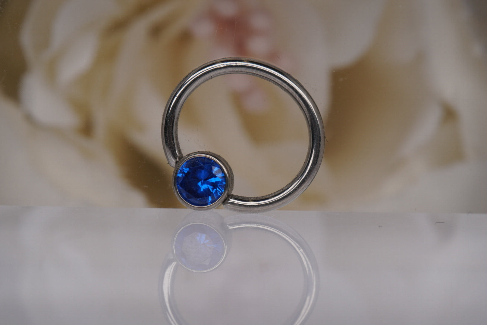 Captive Bead with Sapphire Blue Crystal