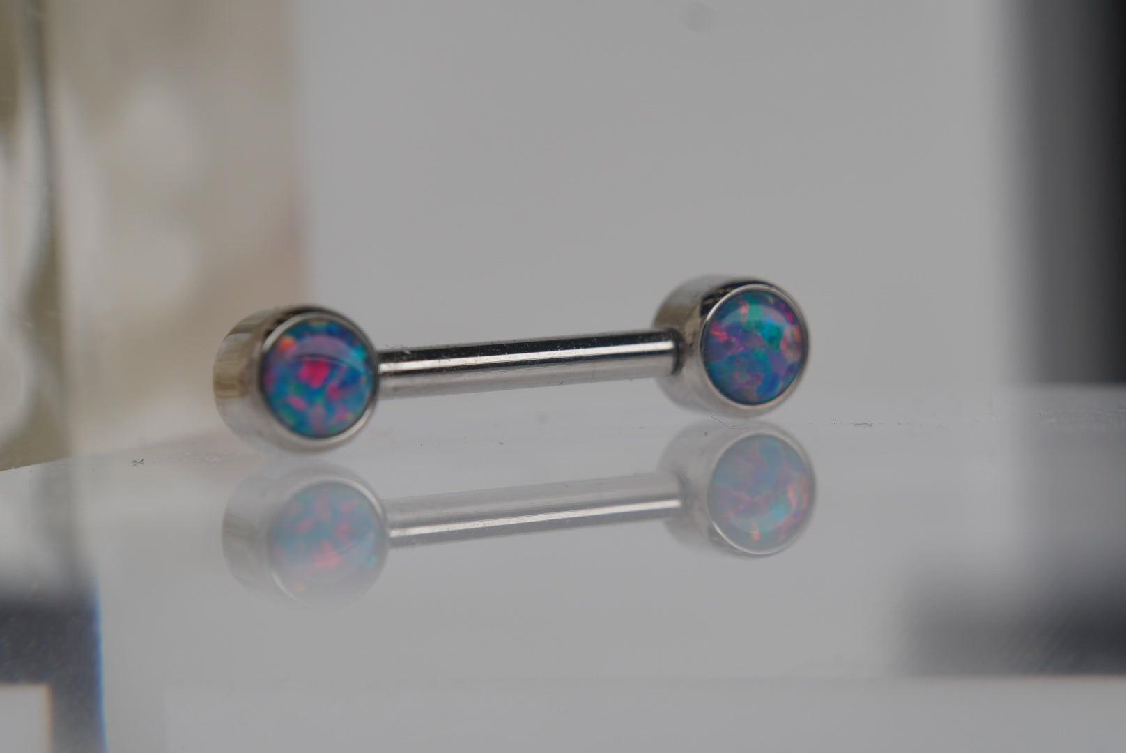Teal Opal Bezel Nipple Barbell in 12g