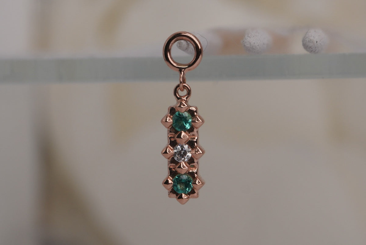 Tether 14k "Stargazer" Pendant with (2) 2mm Emeralds and (1) 2mm Genuine Diamond in between them in rose gold