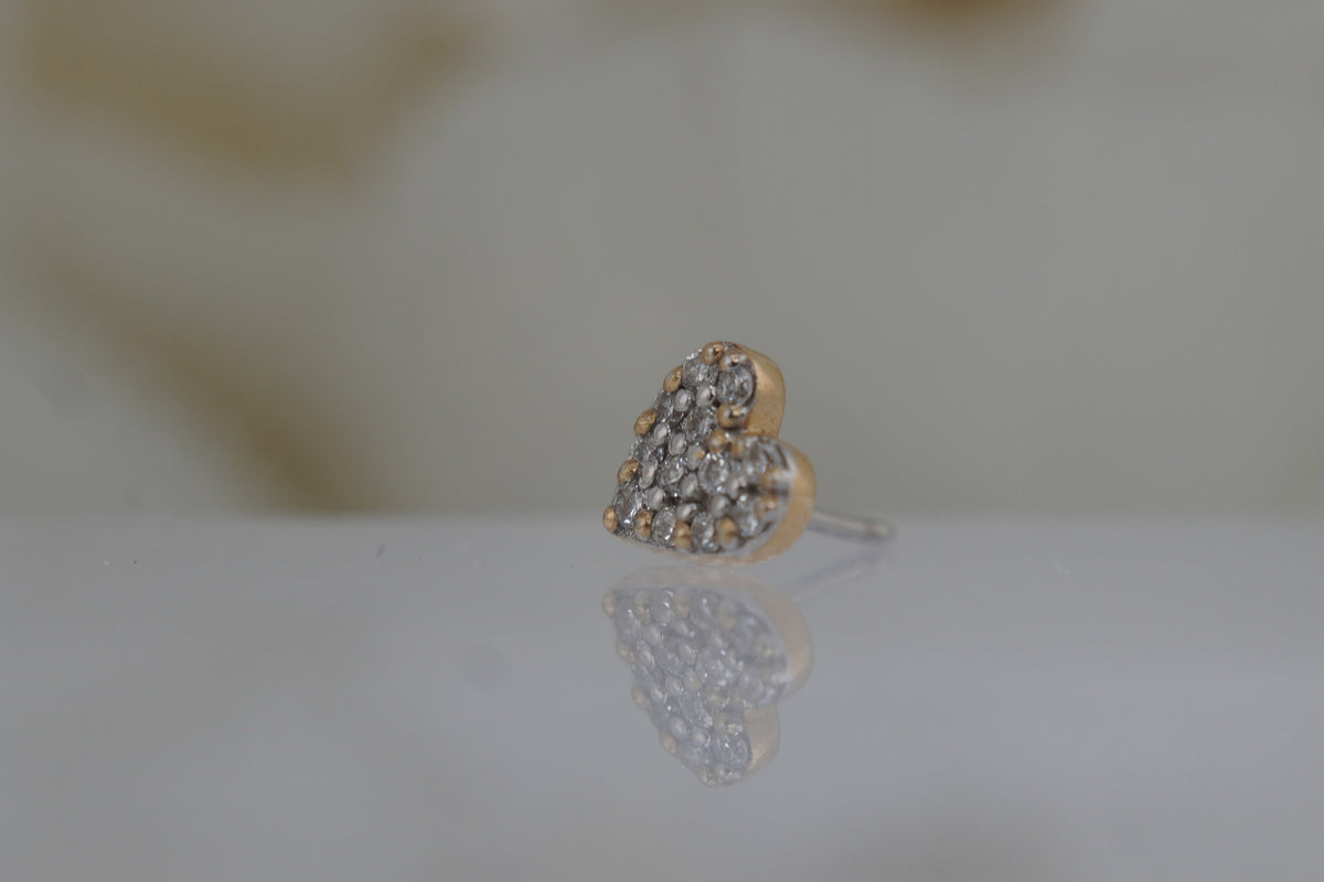 Buddha Jewelry 14k Delicate refined heart silhouette set in brilliant white diamond in solid 14k yellow gold threadless