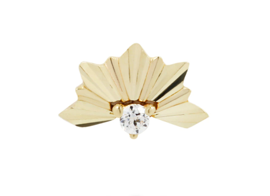 Buddha Jewelry Organics 14k 4.3 x 3.8mm "Surrender" THREADLESS with a crystal Yellow gold stock image