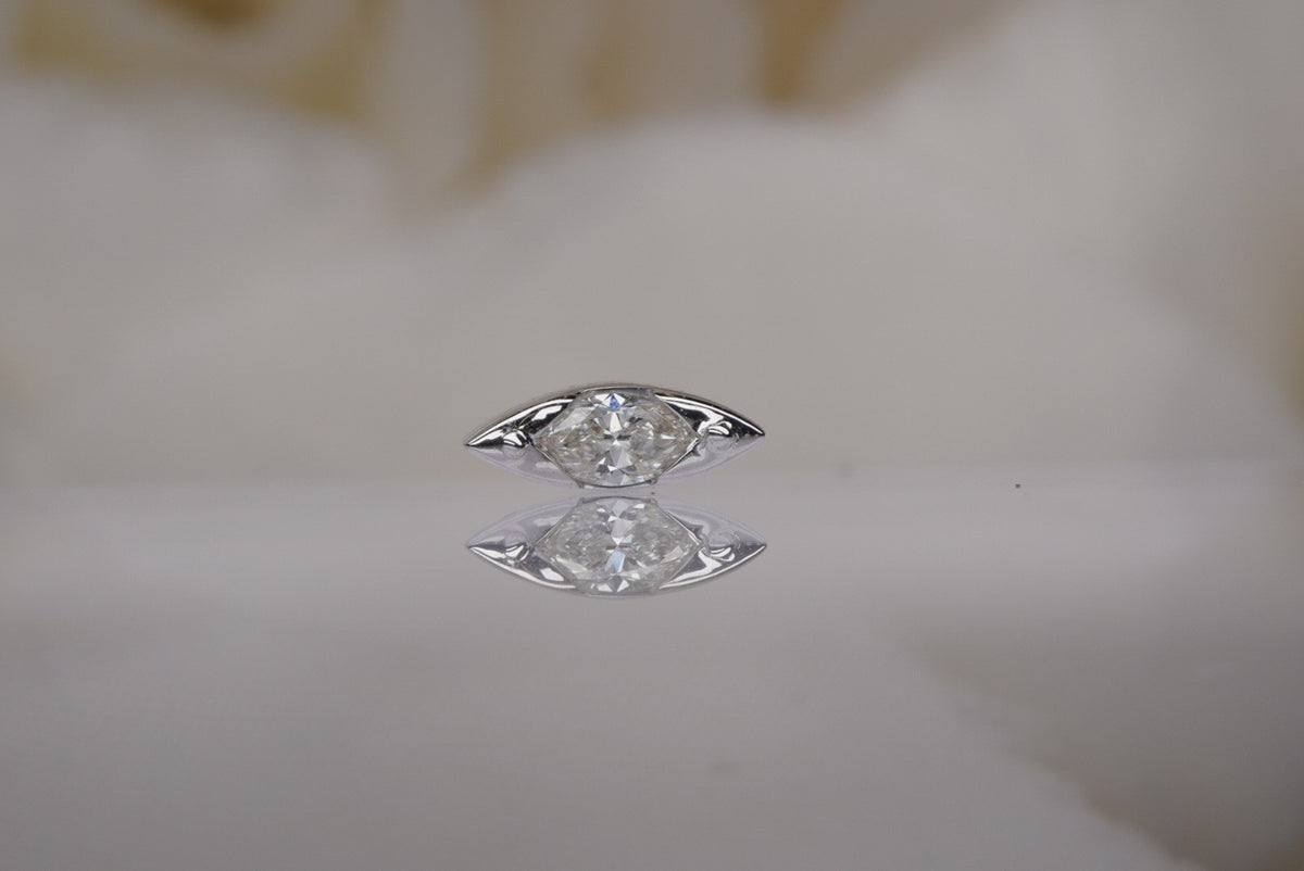 Tether 14k "Andromeda" in 2mm x 3.5mm marquise Diamond framed with open sides and elongated v-pointed prongs with a dramatic effect THREADLESS in yellow white and rose gold