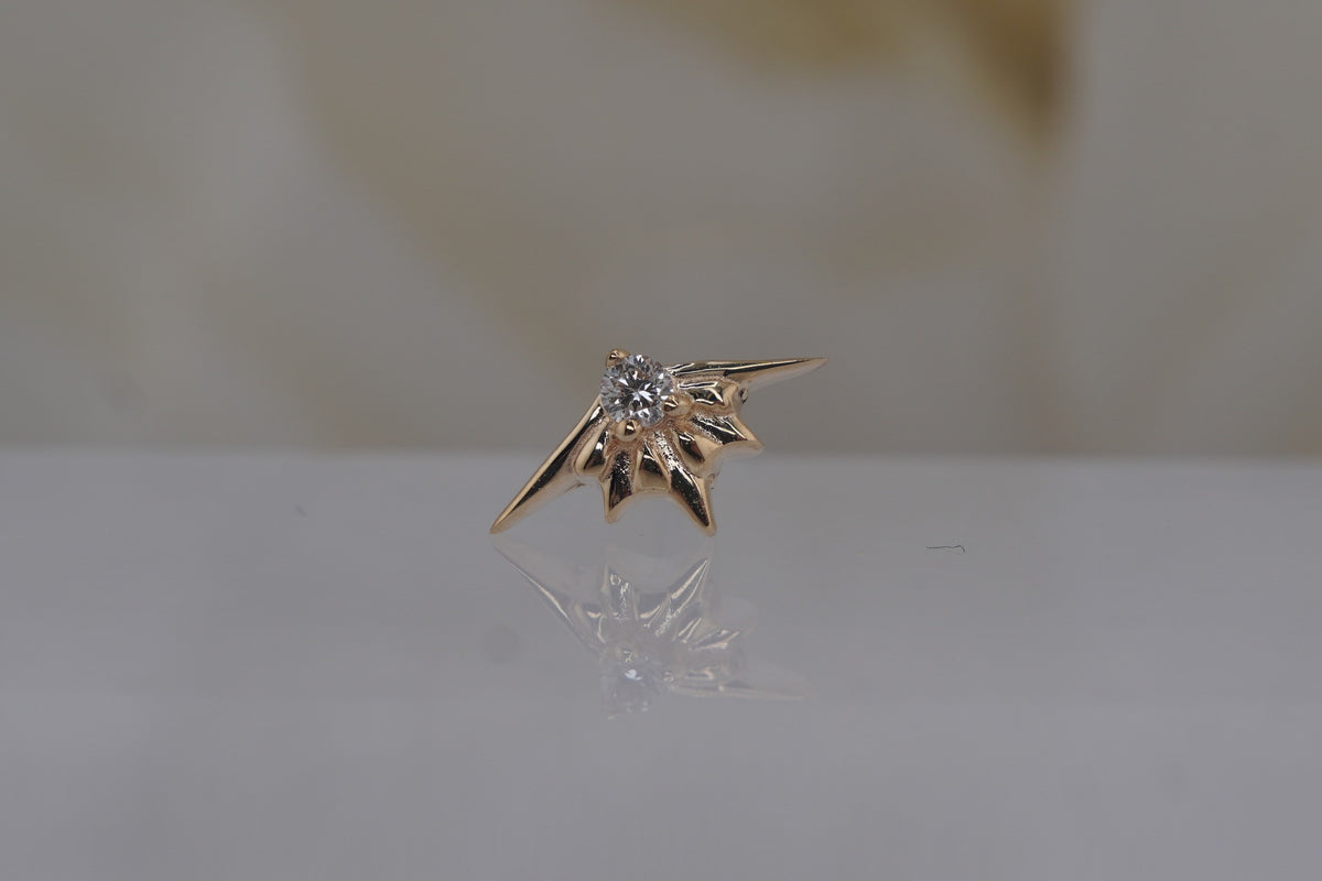 14k Gold 8x4.5mm "Skye" with a Genuine 1.25mm White Diamond THREADLESS Yellow gold