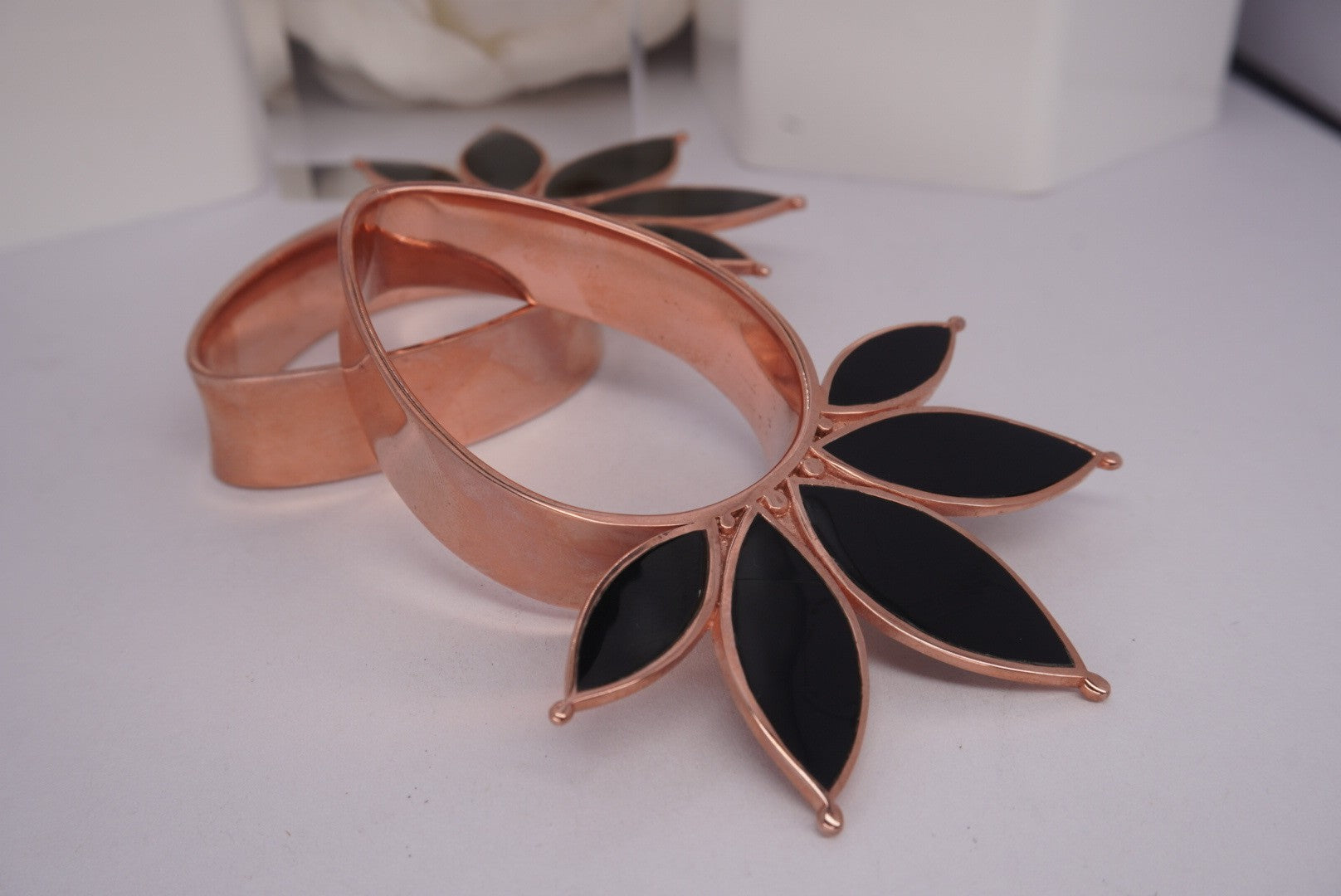 1 5/8" Marquise- Rose Gold Plated & Onyx