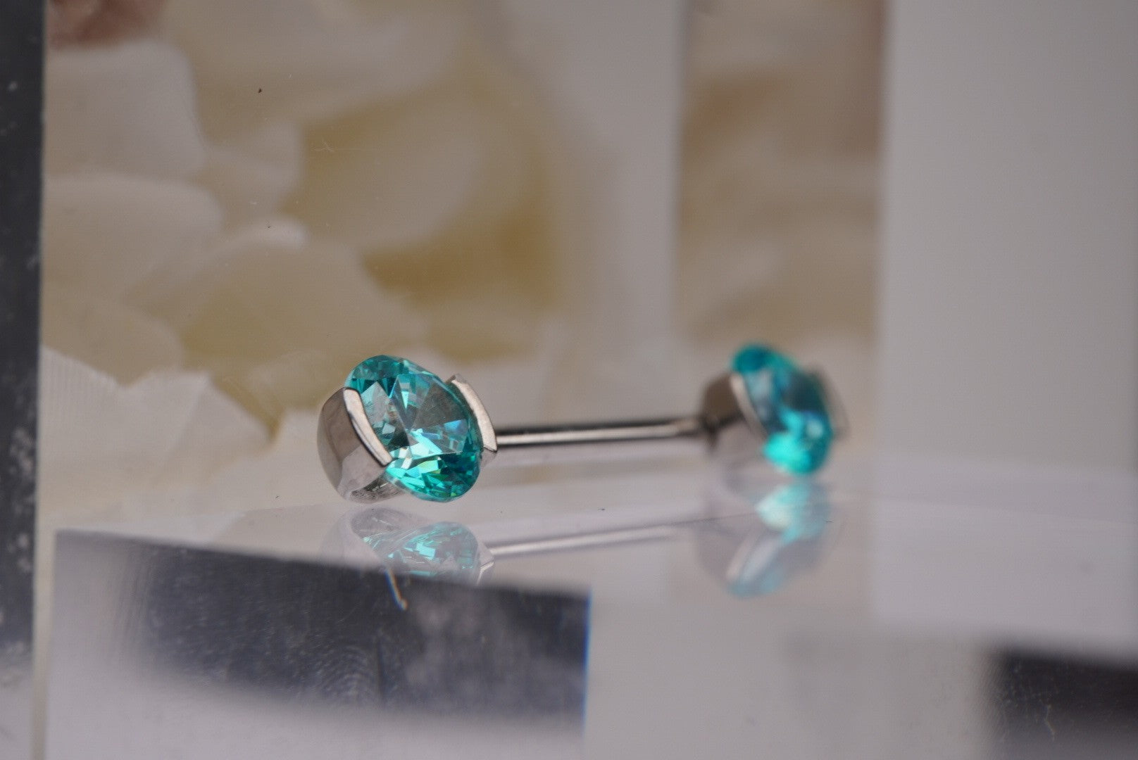 Mint Green Crystal 6mm Prong Nipple Barbell in 14g