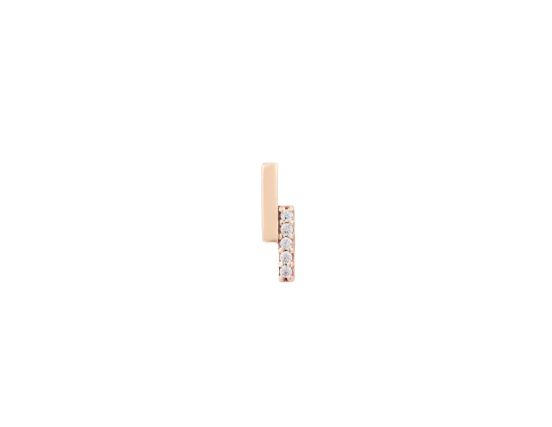 Stock image of Buddha Jewelry’s “Encore” in 14k yellow gold, showing its polished bar, crystal line, and asymmetrical design.