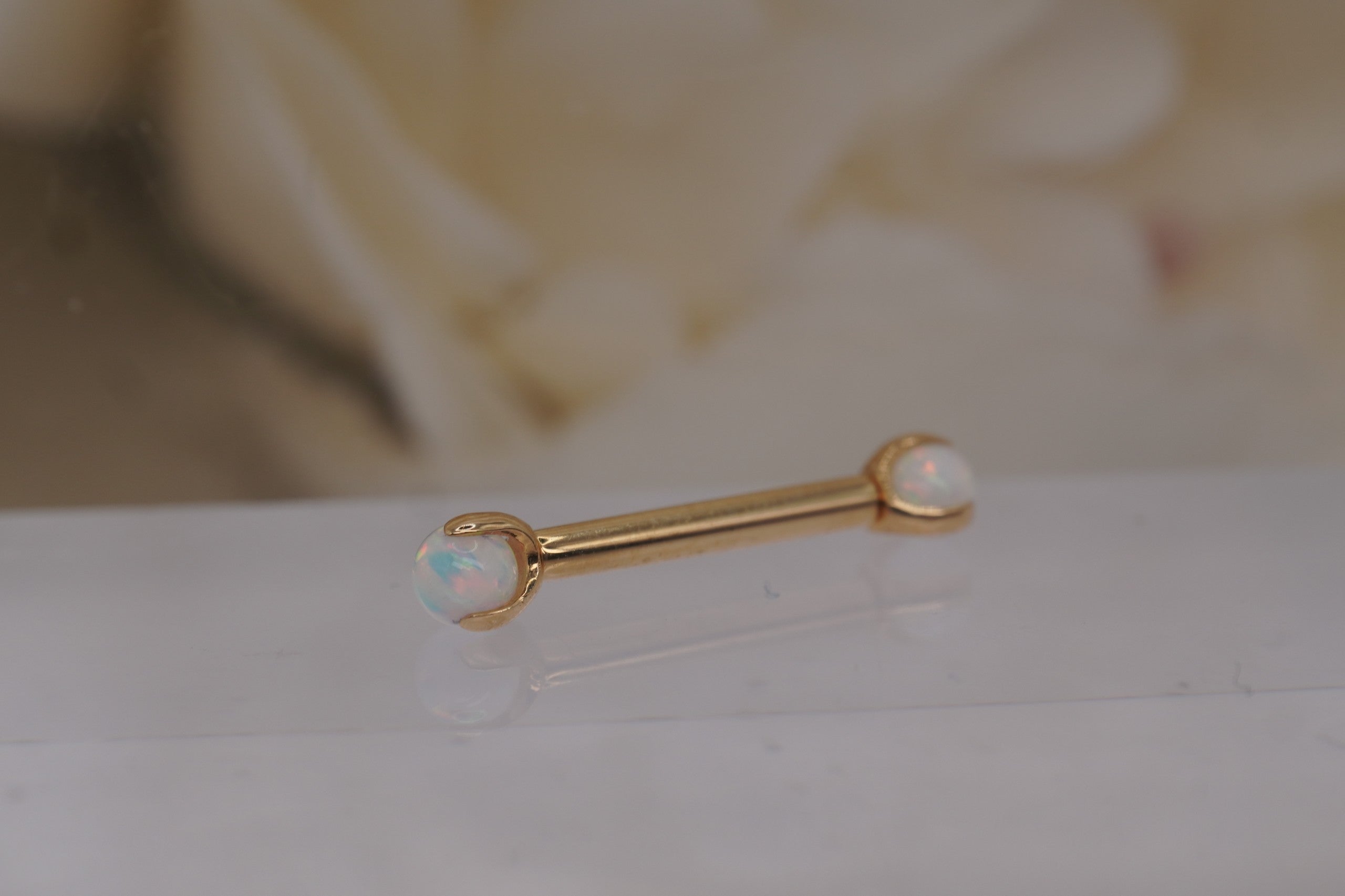 Prong Set 3mm White Opal Barbell