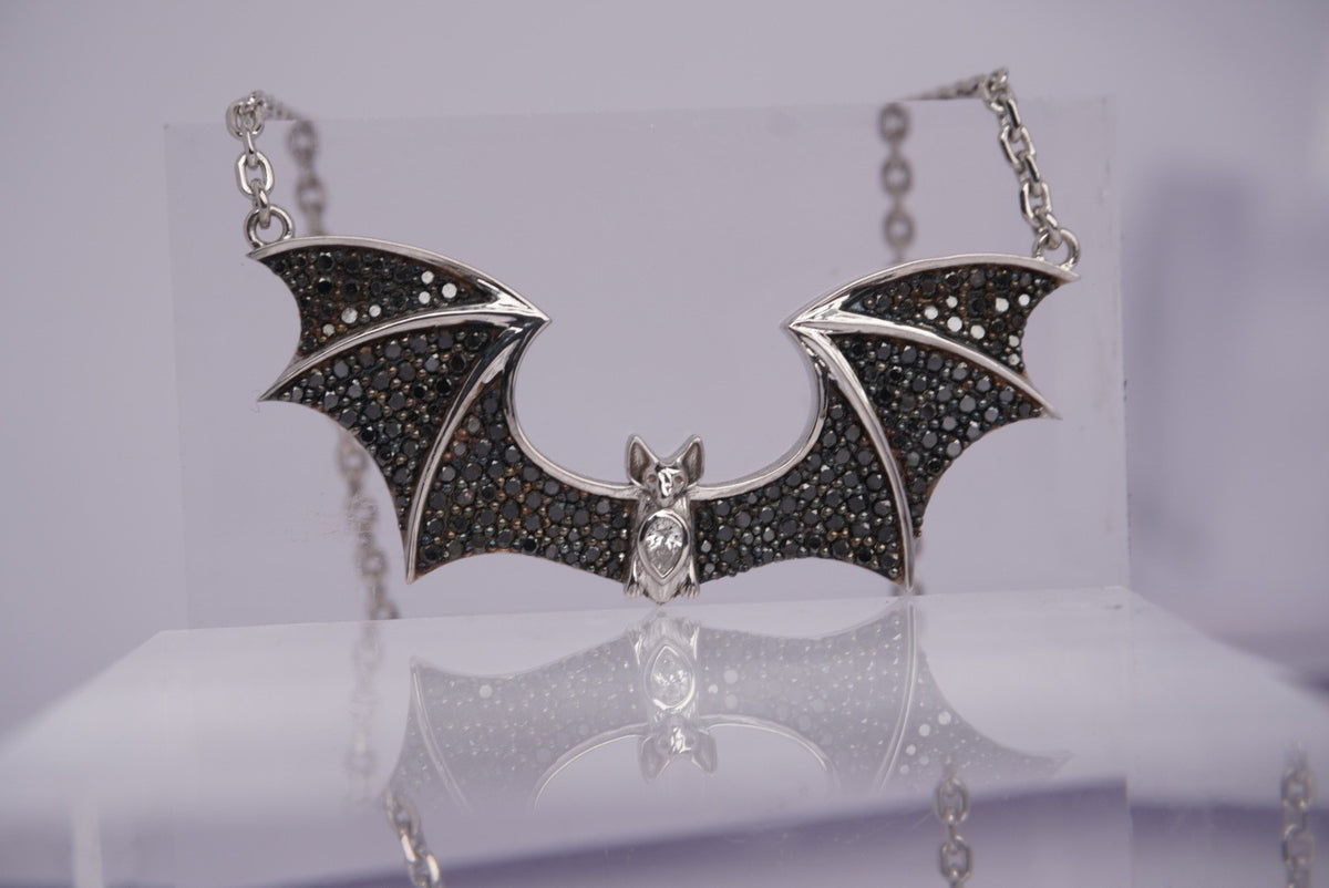 Photo of Sid the Bat Necklace with Genuine Black and White Diamonds