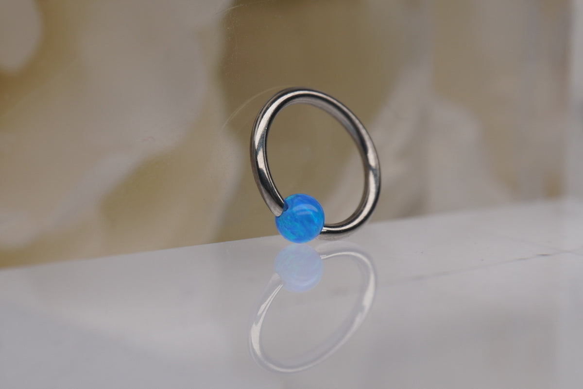 3mm Captive Bead- Capri Blue Opal side view