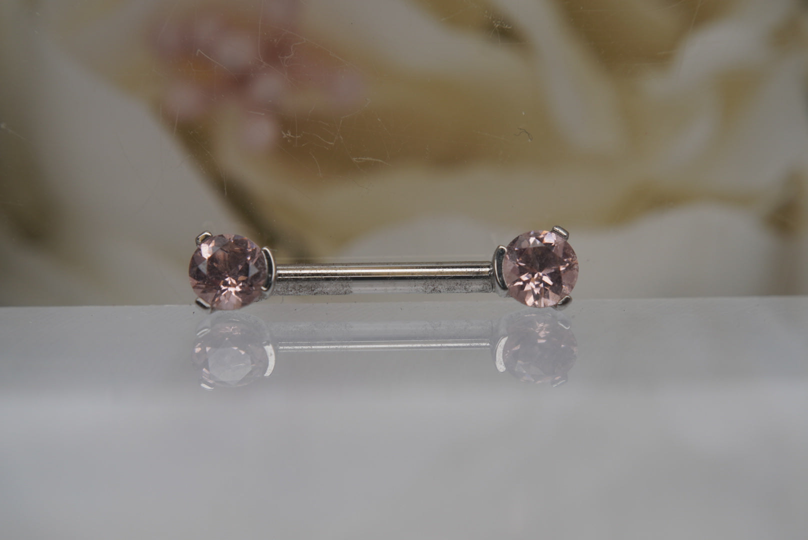 Dusty Morganite Crystal Prong Nipple Barbell in 14g