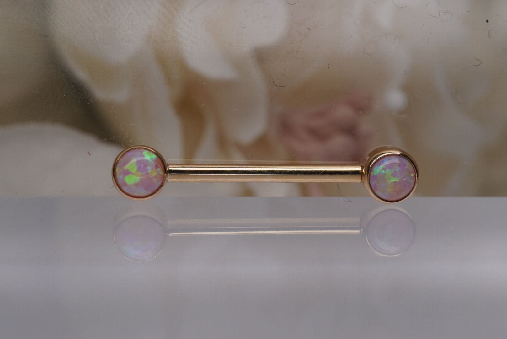 Pair of Pink Opal Barbells in Yellow Gold