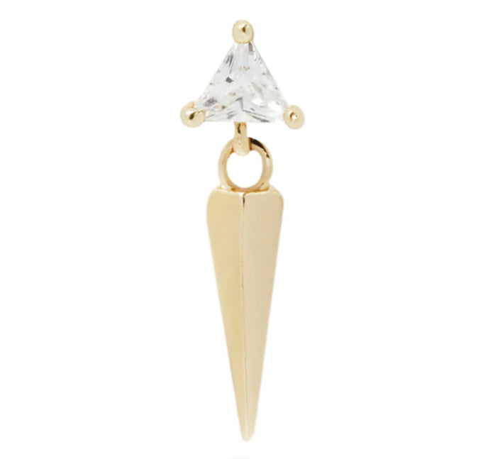 Buddha Jewelry Organics 14k 3.5x10mm "Saint" dangle with Crystals THREADLESS in yellow gold stock image