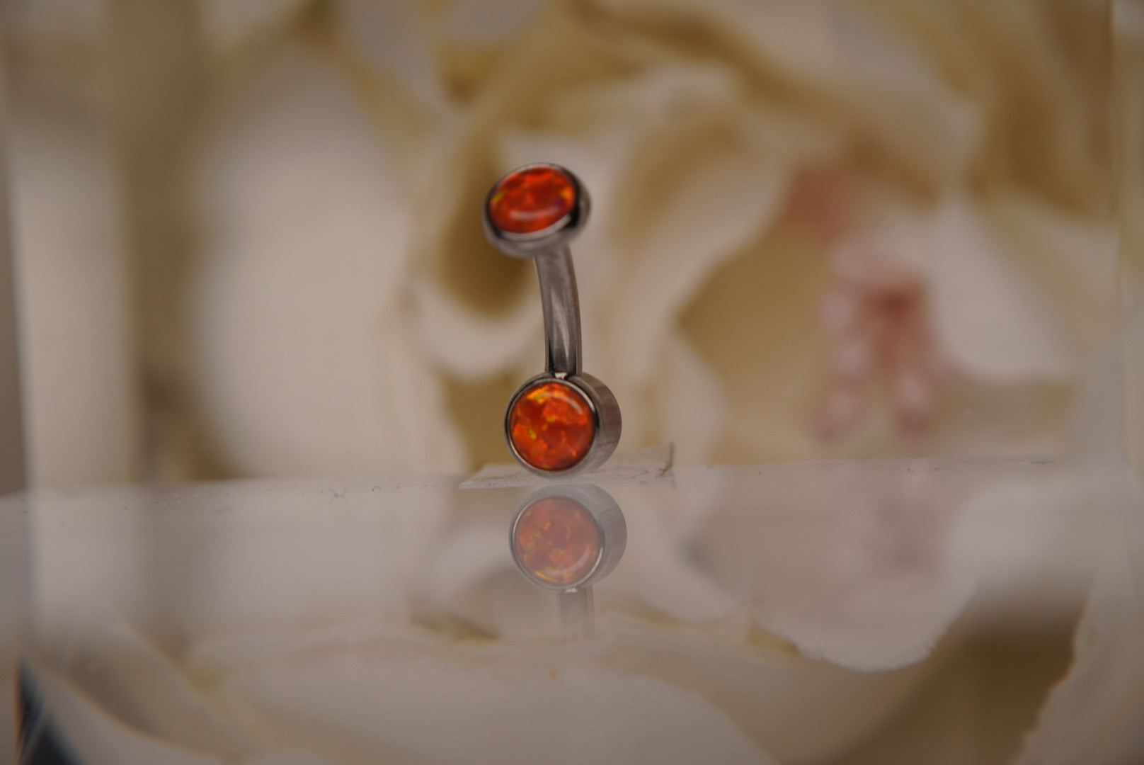 Fire Orange Opal Navel in a Bezel Setting  (4mm/4mm)