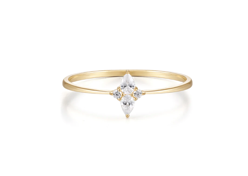 Ethereal Finger Ring with WHITE SAPPHIRES in Yellow Gold