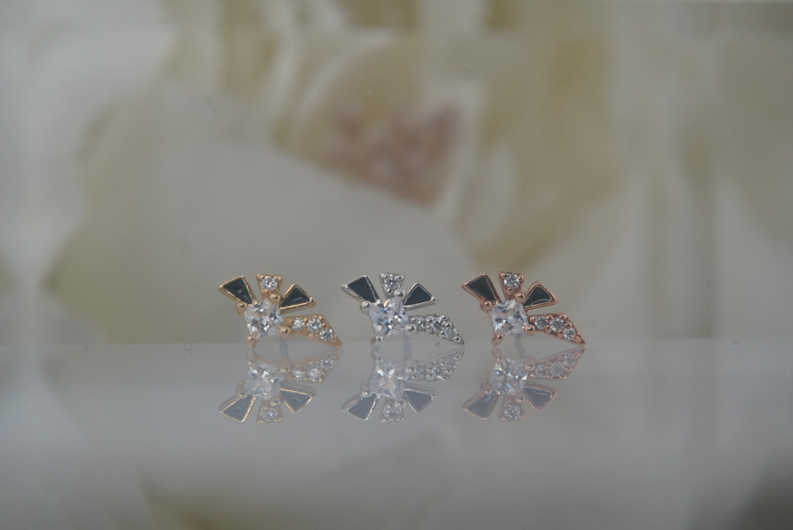 Powerhouse | Buddha Jewelry | 14k Gold White Crystal & Black Enamel Threadless Piercing Jewelry
