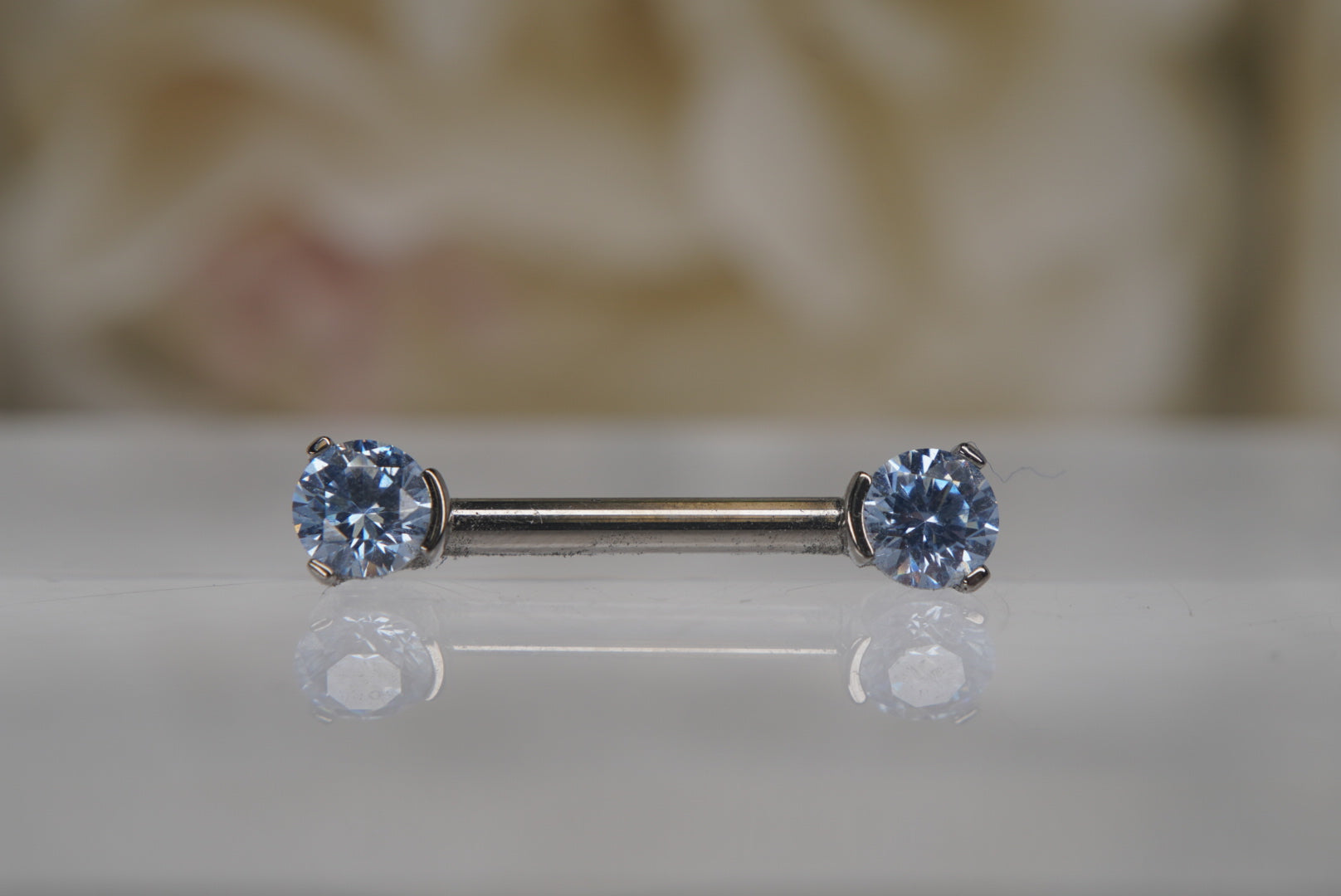 Grey Blue Crystal Prong Nipple Barbell in 14g