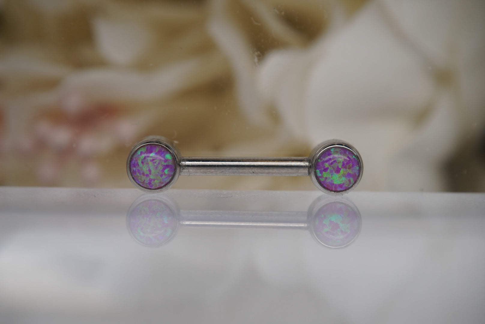 Magenta Opal Bezel Nipple Barbell in 14g