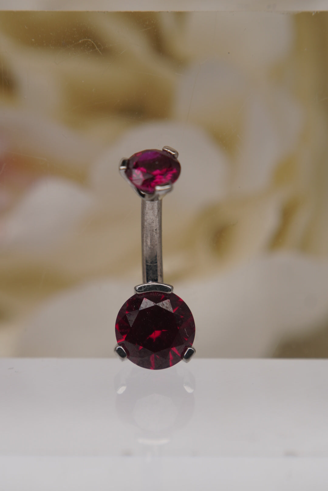 Dark Ruby Red Crystal Navel in a Prong Setting  (4mm/6mm)