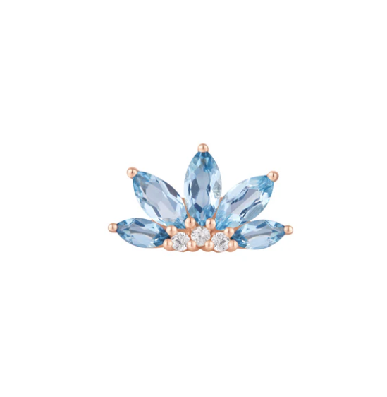 Buddha Jewelry Organics 14k 5.8x10mm "Valentina" with London Blue Topaz and Crystals. THREADLESS in rose gold stock image