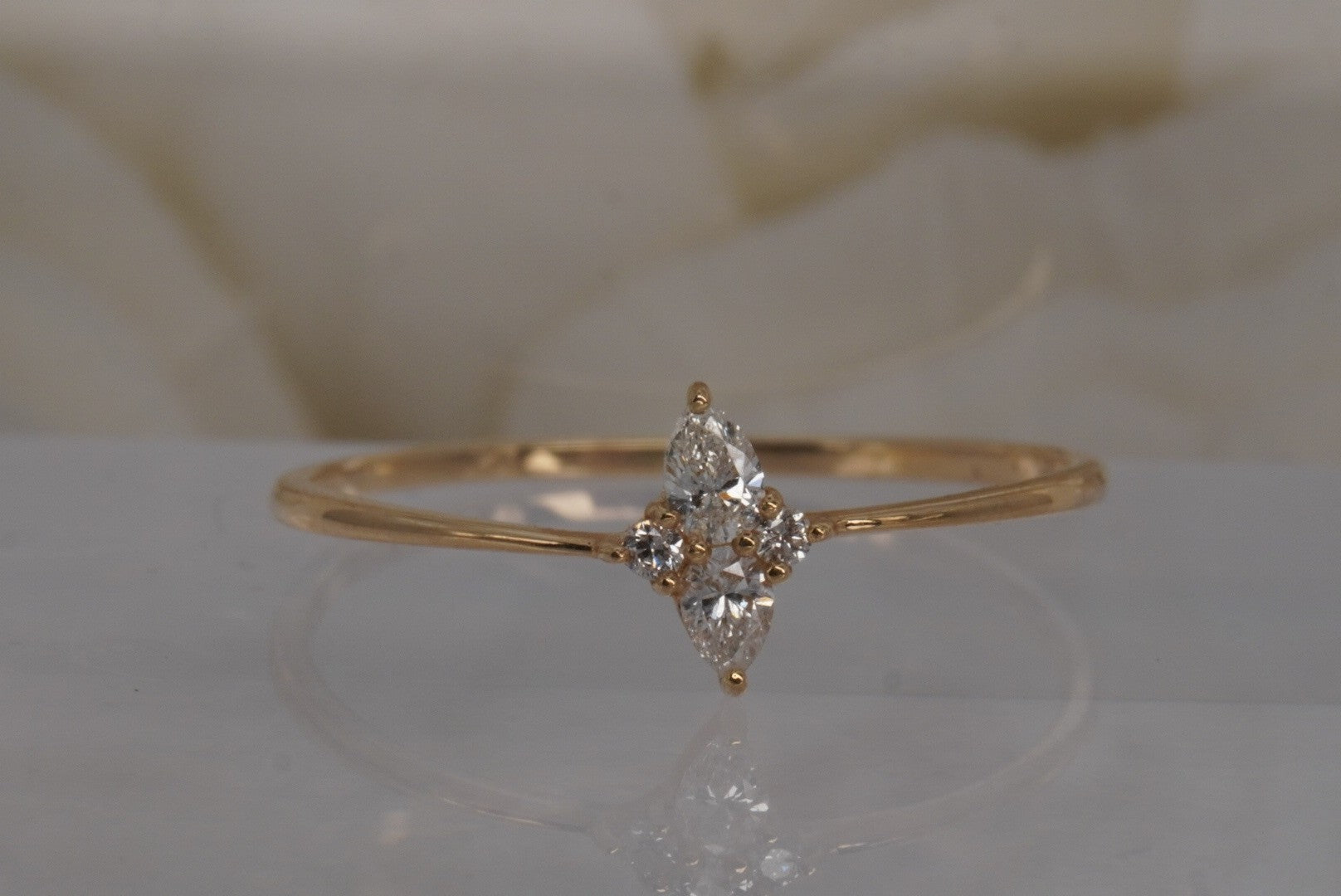 Ethereal Finger Ring with WHITE SAPPHIRES in Yellow Gold