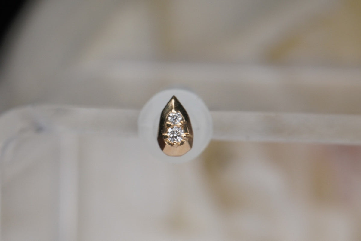 Tether 14k "Hydro Gem" with 2 GENUINE diamonds Threadless Yellow gold white gold rose gold