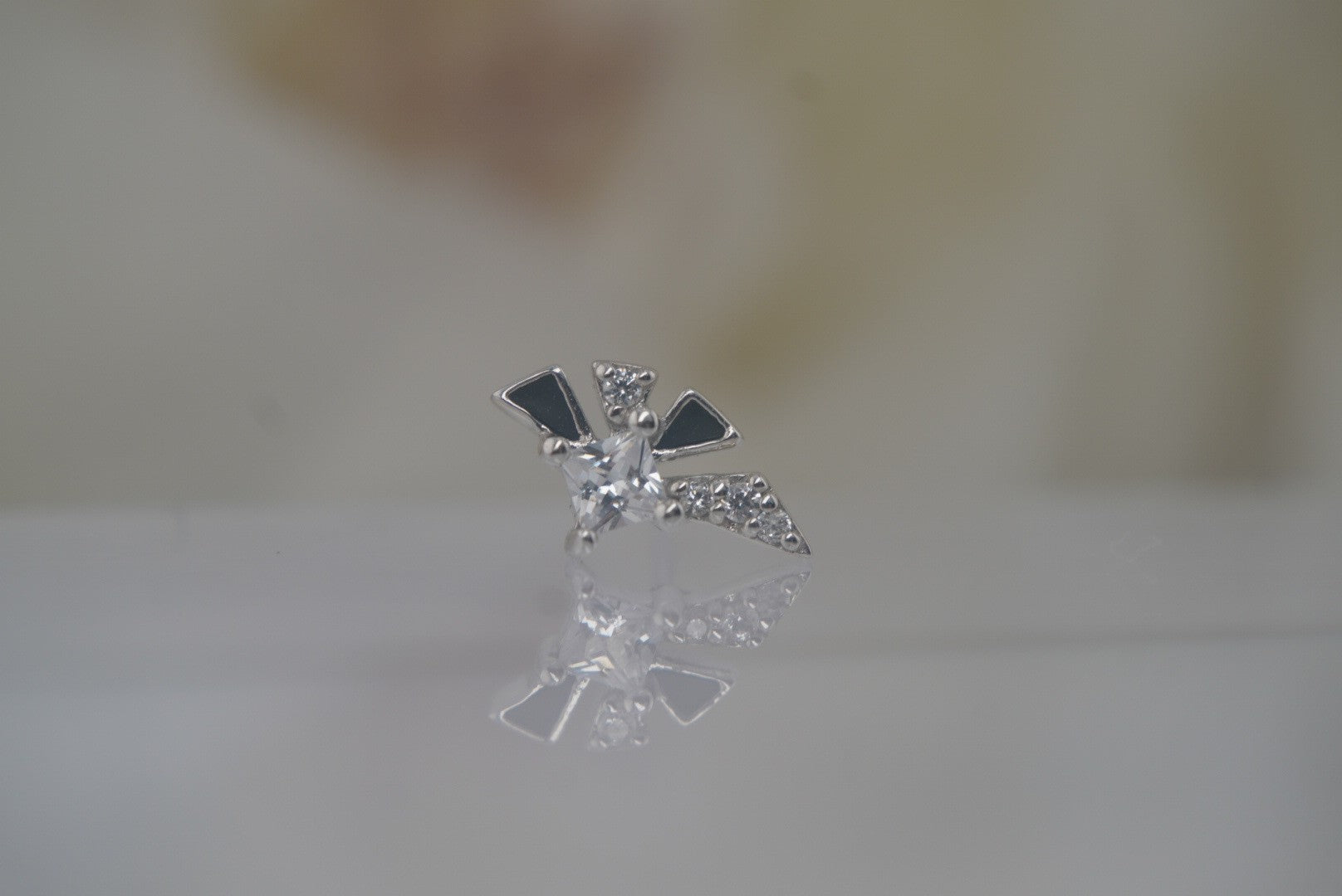 Powerhouse | Buddha Jewelry | 14k Gold White Crystal & Black Enamel Threadless Piercing Jewelry