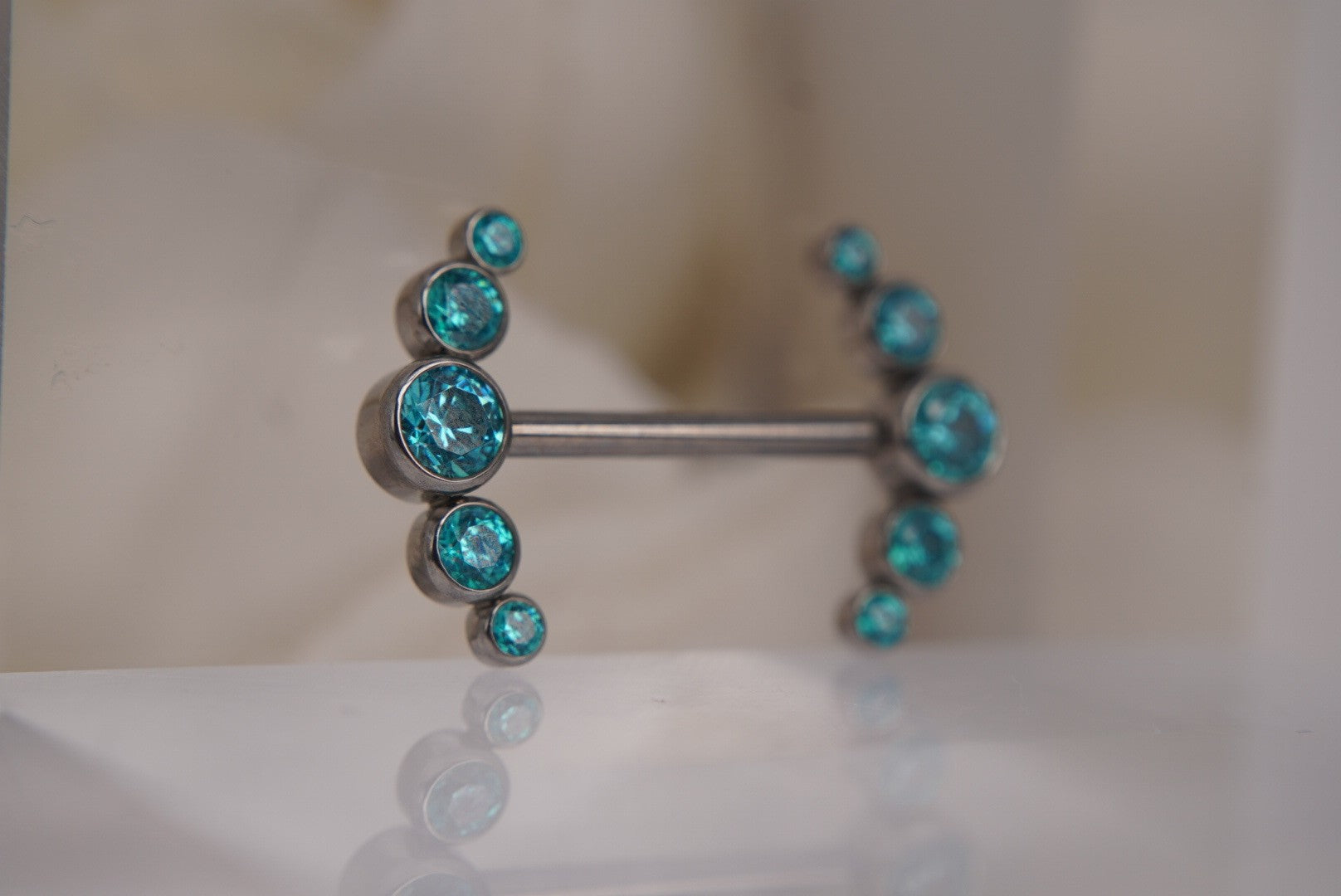 Prium Nipple Barbell Ends with Mint Green Crystals