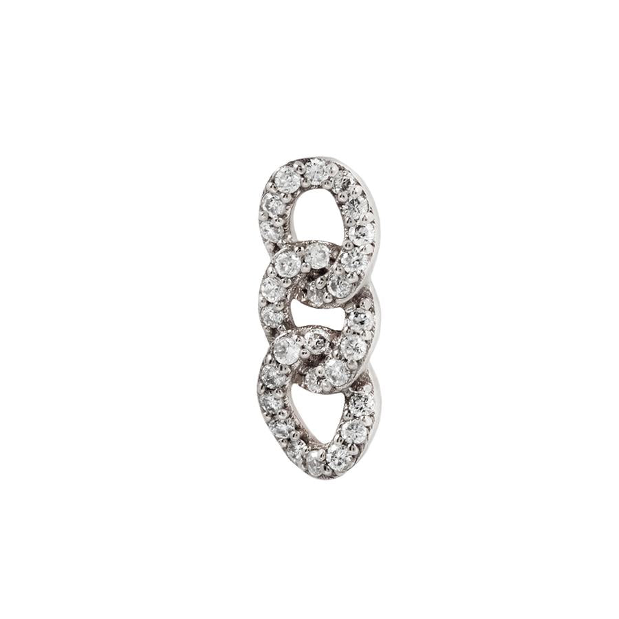 Stock image of Buddha Jewelry’s “Chainlink” in 14k white gold, showing its sculptural links and pavé-set genuine diamonds.
