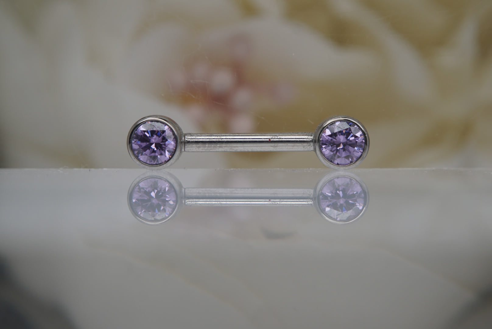 Light Purple Crystal Bezel Nipple Barbell in 14g