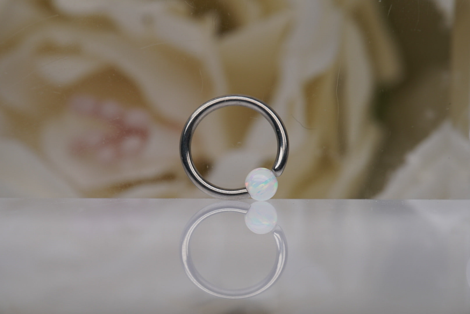 4mm Captive Bead- White Opal