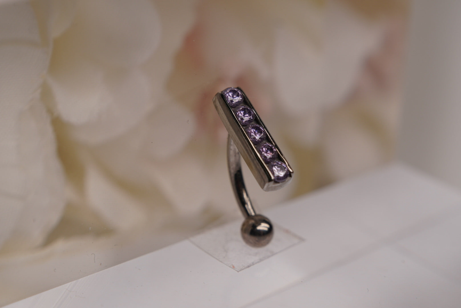 5-Gem Top Hanging in Purple Crystals Bezel in 16g