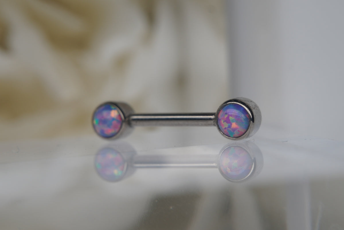 Lavender Opal Bezel Nipple Barbell in 14g