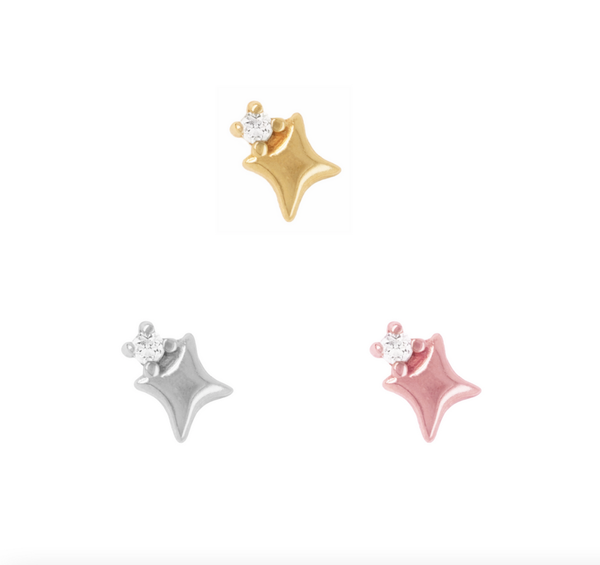 Buddha Jewelry Organics 14k 3.4mm x 2.4mm "Star Stuff" THREADLESS with GENUINE Diamonds in yellow white and rose gold stock image